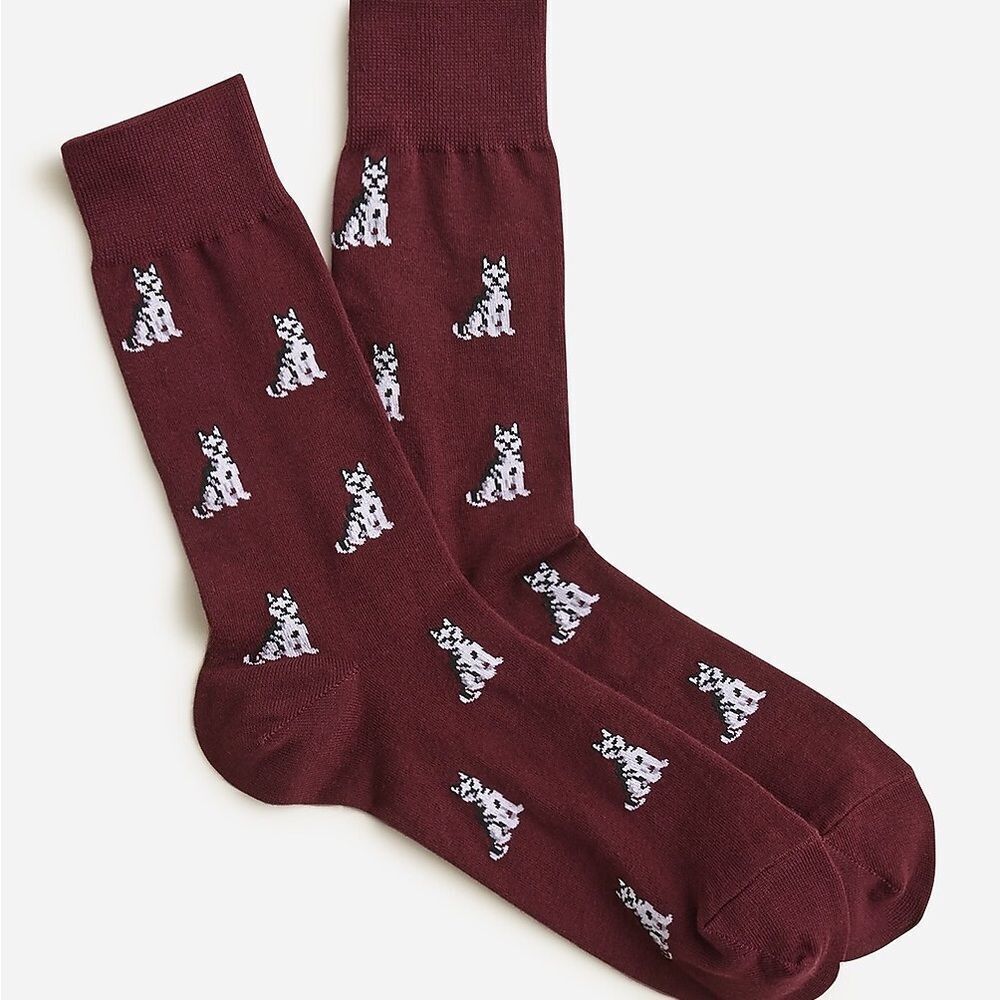 J. Crew Burgundy Socks with Huskie Pattern